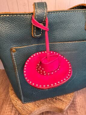 Western Leather Purse Charm Large Black Cowboy Hat Sparkly Bag Charm FAST SHIP